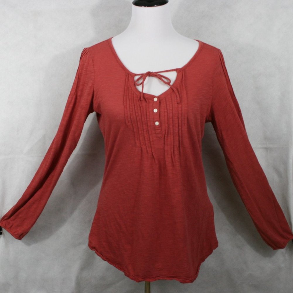 Lucky Brand Coral Red Cotton Blend Blouse SZ M EUC